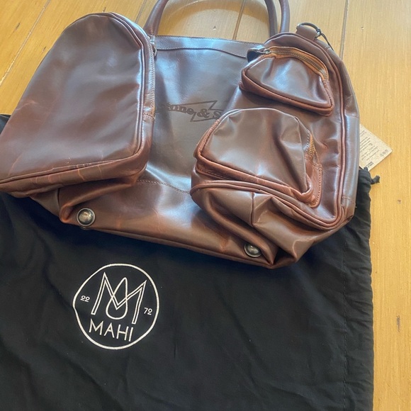 Leather Weekender Mahi Columbus Brown Tote Bag New Shoulder Strap - Picture 2 of 16